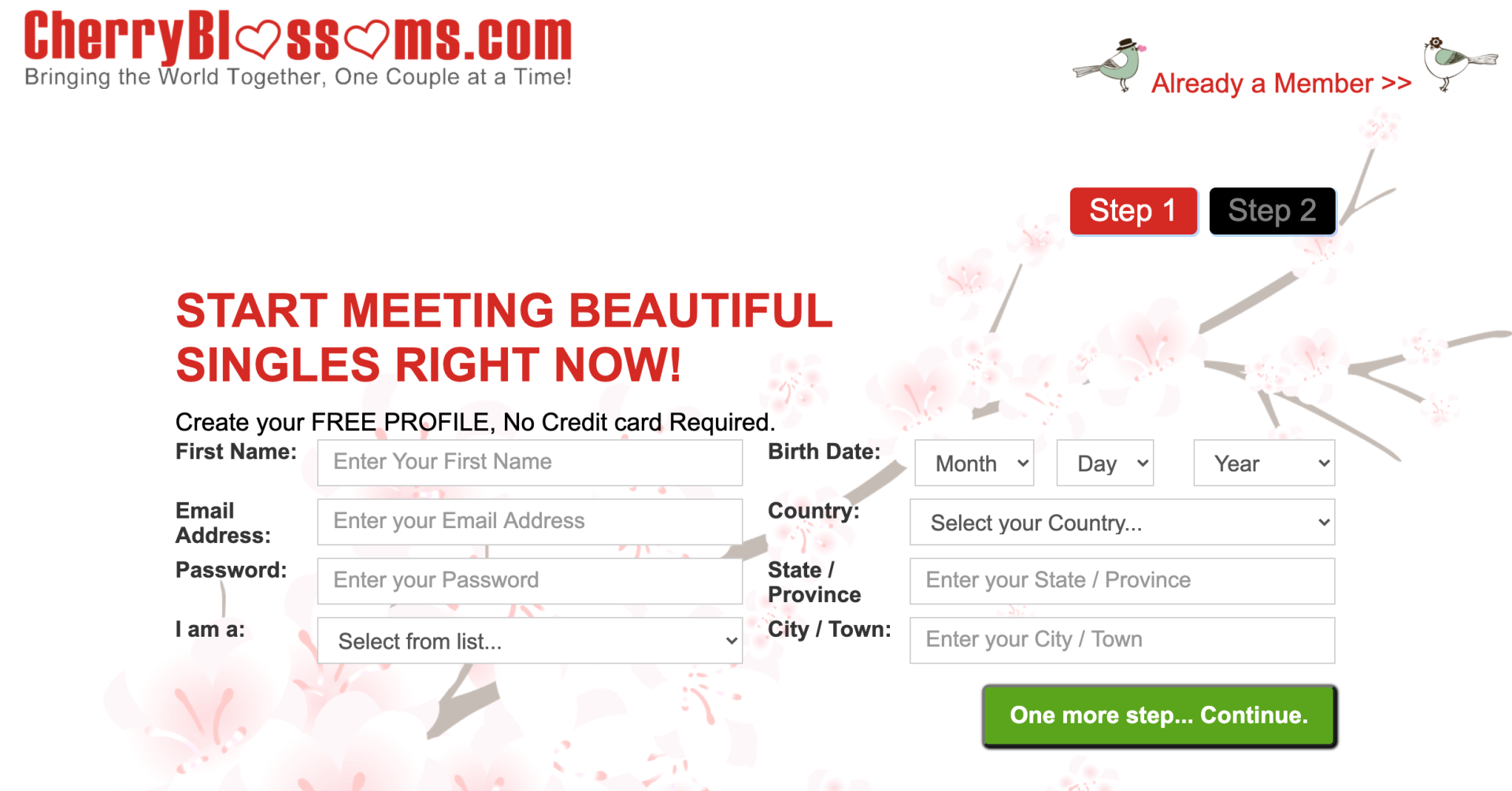 Cherry Blossoms create account